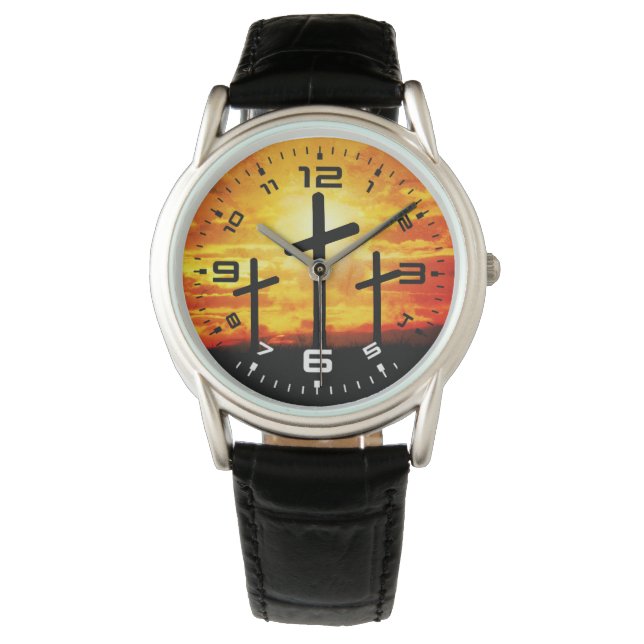 Reloj De Pulsera Cruces, hojas de siluetas puestas al sol (Anverso)