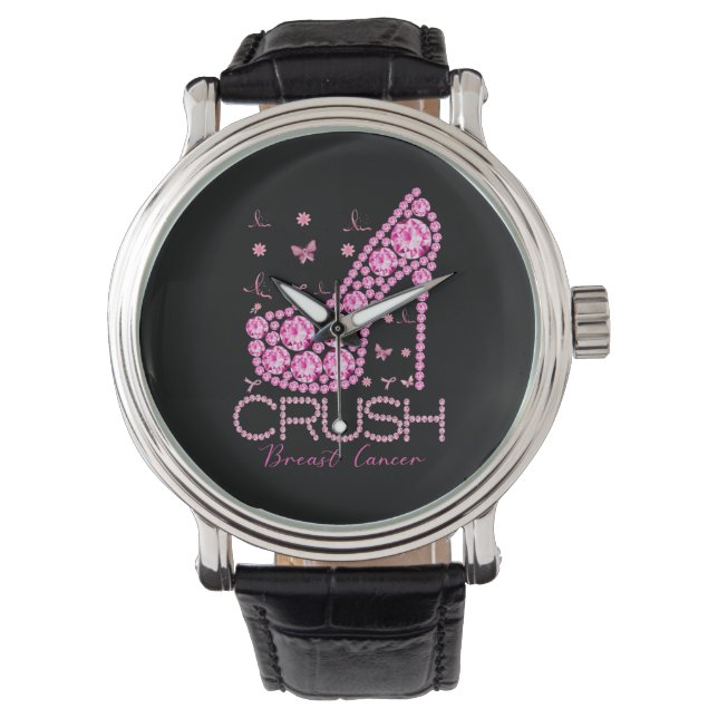 Reloj De Pulsera Crush Breast Cancer Awareness Bling Pink Ribbon (Anverso)
