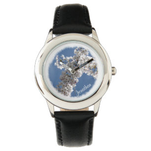 Reloj De Pulsera Cruz Blanca con cielo azul personalizado
