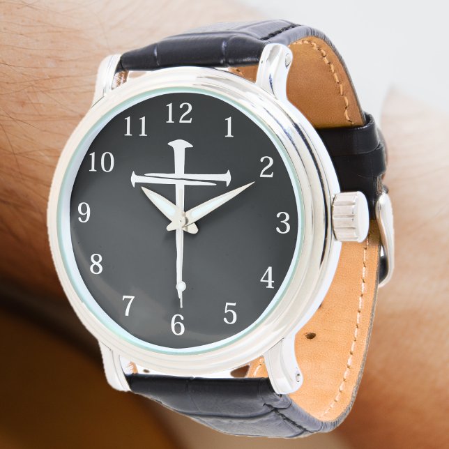 Reloj De Pulsera Cruz Blanca de Tres Clavos Moderna (Modern Three Nails White Cross Watch)