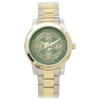 Reloj De Pulsera Cruz Celta Irlandesa de Oro y Shamrock