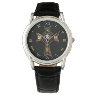 Reloj De Pulsera Cruz Celta y Calavera (Oro)