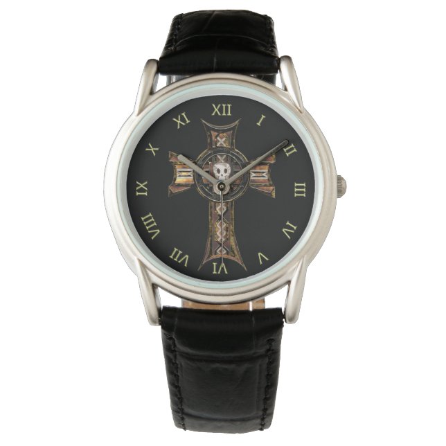 Reloj De Pulsera Cruz Celta y Calavera (Oro) (Anverso)