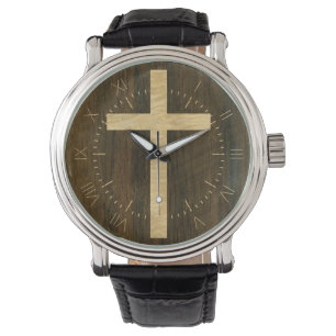 Reloj De Pulsera Cruz cristiana básica Madera Veneer Maple Rosewoo