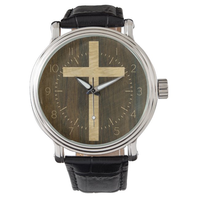 Reloj De Pulsera Cruz cristiana básica Madera Veneer Maple Rosewood (Anverso)