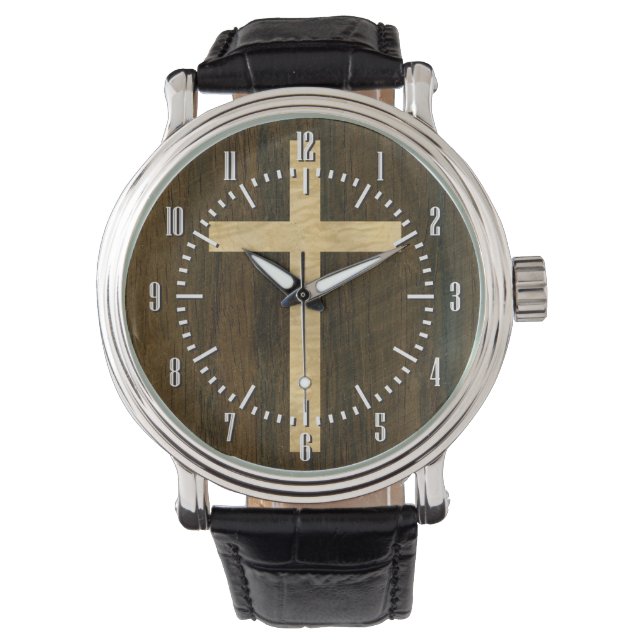 Reloj De Pulsera Cruz cristiana básica Madera Veneer Maple Rosewood (Anverso)