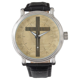 Reloj De Pulsera Cruz cristiana básica Madera Veneer Maple Rosewood