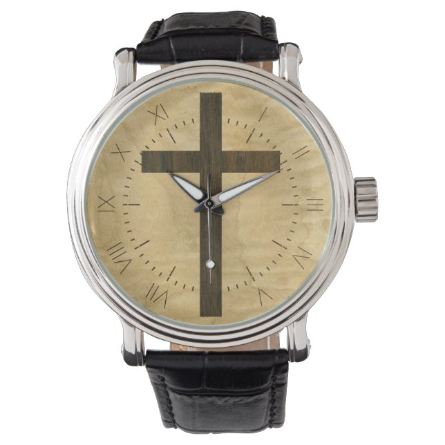Reloj De Pulsera Cruz cristiana básica Madera Veneer Maple Rosewood (Anverso)