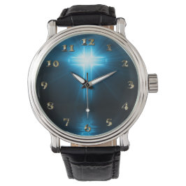Reloj De Pulsera Cruz cristiana en luz azul