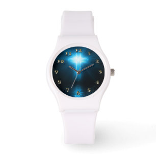 Reloj De Pulsera Cruz cristiana en luz azul