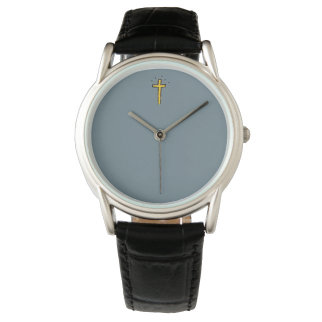Reloj De Pulsera Cruz Cristiana Gris Acero (Anverso)