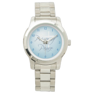 Reloj De Pulsera Cruz Cristiana Príncipe de la Paz en Azul