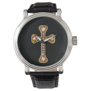 Reloj De Pulsera Cruz cristiana "Topaz" en observación de oro
