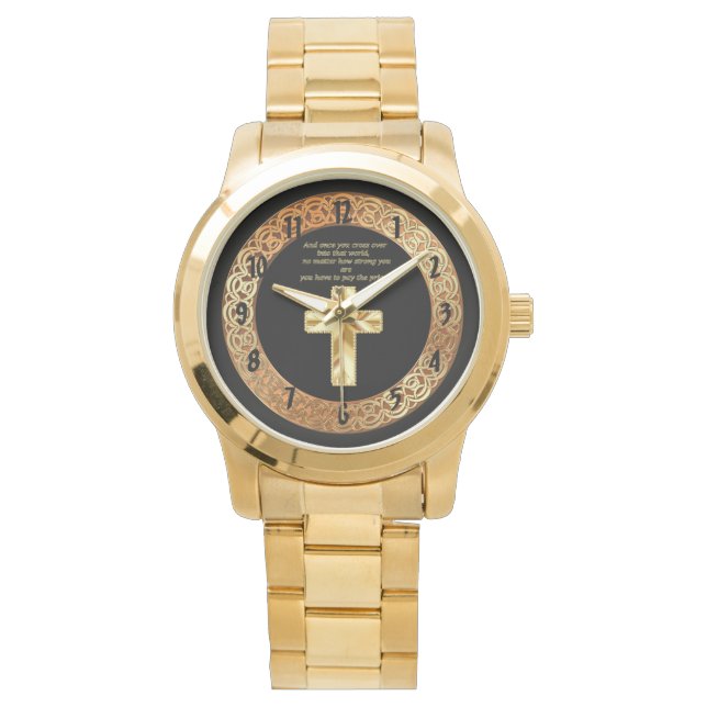 Reloj De Pulsera Cruz Crucifijo Cristiana de Oro con un dicho graci (Anverso)