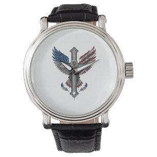 Reloj De Pulsera Cruz de águila patriótica grabado vintage vector d