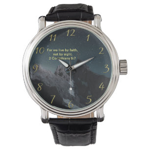 Reloj De Pulsera Cruz de fe cristiana con 2 corintios 5:7