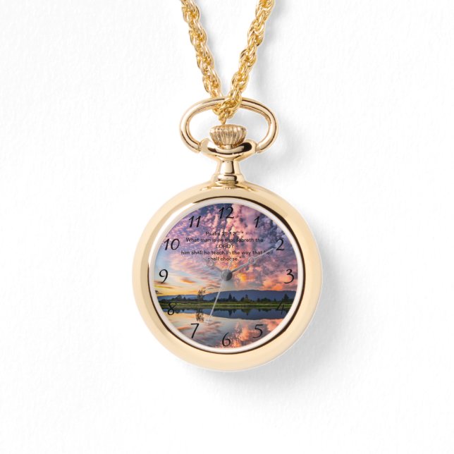 Reloj De Pulsera Cruz de fe cristiana con salmo 25:12 (Anverso)