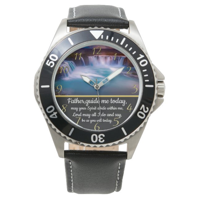 Reloj De Pulsera Cruz de fe cristiana de oro con padre, guíame (Anverso)