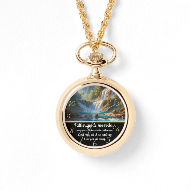 Reloj De Pulsera Cruz de fe cristiana de oro con padre, guíame (Anverso)