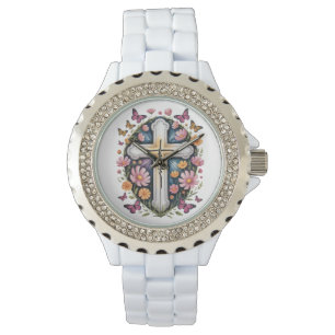 Reloj De Pulsera Cruz de fe floral