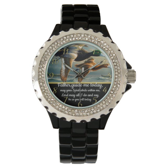 Reloj De Pulsera Cruz de la fe cristiana de oro con patos (Anverso)