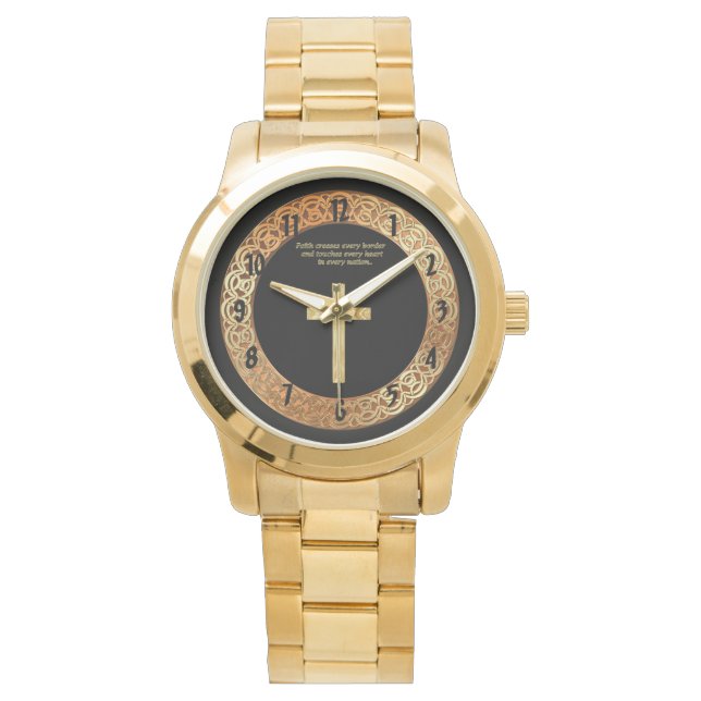 Reloj De Pulsera Cruz de la fe cristiana dorada con dicho gracioso (Anverso)