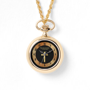 Reloj De Pulsera Cruz de la fe cristiana dorada con dicho gracioso