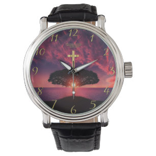 Reloj De Pulsera Cruz de la fe cristiana dorada con dicho gracioso