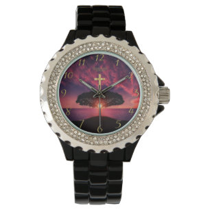 Reloj De Pulsera Cruz de la fe cristiana dorada con dicho gracioso