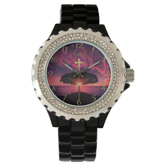 Reloj De Pulsera Cruz de la fe cristiana dorada con dicho gracioso (Anverso)