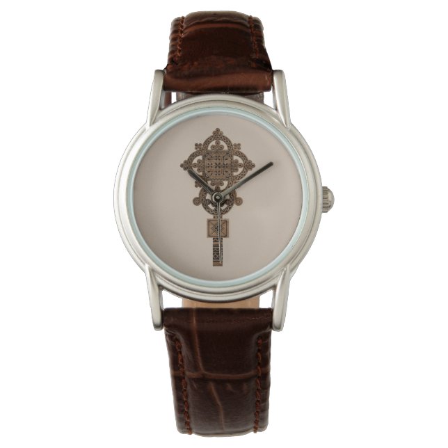 Reloj De Pulsera Cruz de mano de madera (Anverso)