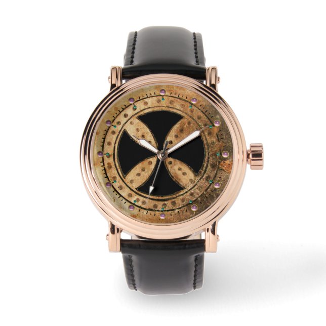 Reloj De Pulsera CRUZ DE PLANTILLA ANTIGUA, Negro (Anverso)