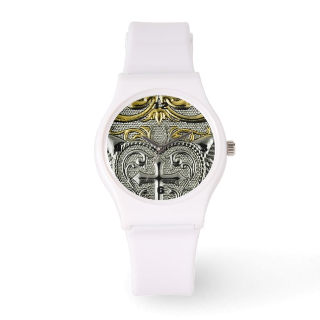 Reloj De Pulsera cruz de plata metálica del cristianismo religioso (Anverso)