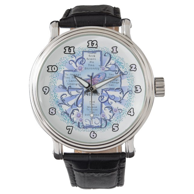Reloj De Pulsera Cruz de serenidad azul (Anverso)