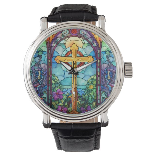Reloj De Pulsera Cruz de vidrio manchado (Anverso)