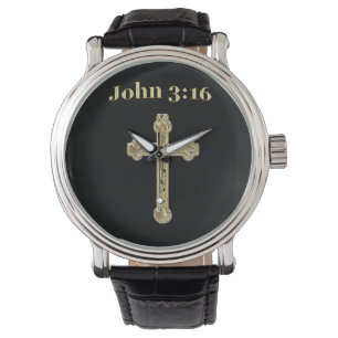 Reloj De Pulsera Cruz del oro del 3:16 de Juan