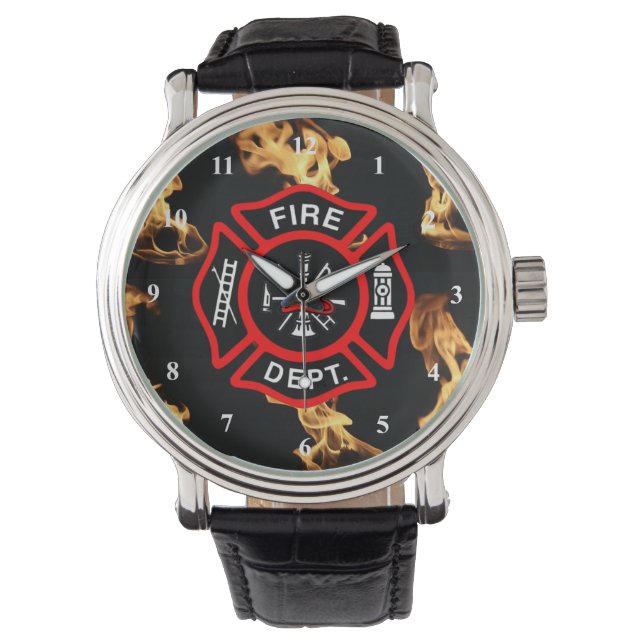Reloj De Pulsera Cruz maltesa de bomberos | Insignia de profundidad (Anverso)
