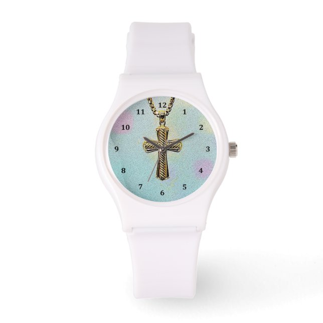 Reloj De Pulsera Cruz Ornate Gold y Cadena (Anverso)