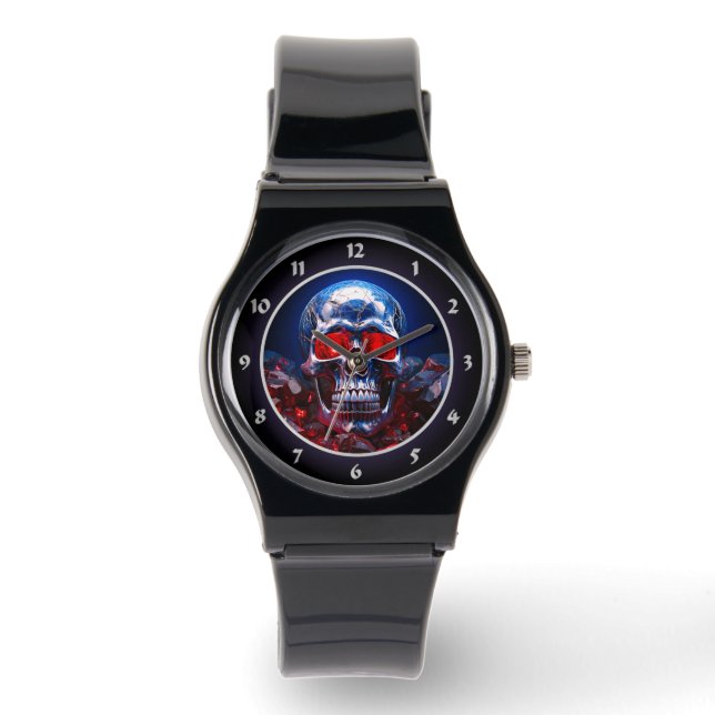 Reloj De Pulsera Crystal Skull con Ruby Red Eyes Watch (Anverso)