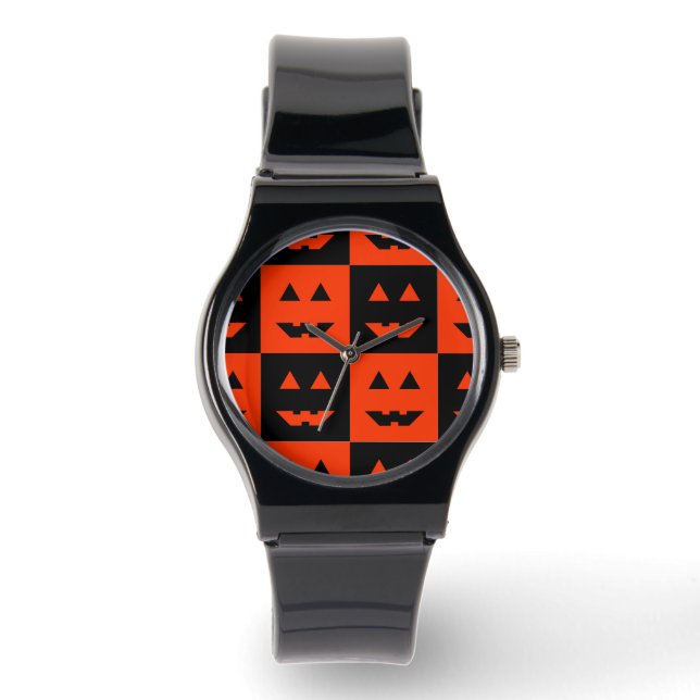 Reloj De Pulsera Cuadrados de cara de calabaza de Halloween (Anverso)