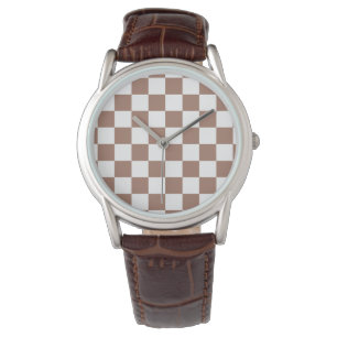 Reloj De Pulsera Cuadrados de cheques mocha retro geométrico blanco