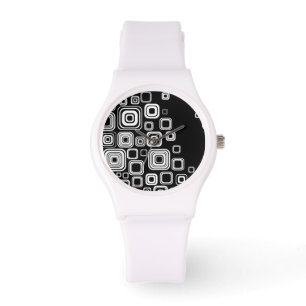 Reloj De Pulsera Cuadrados negros y blancos retro