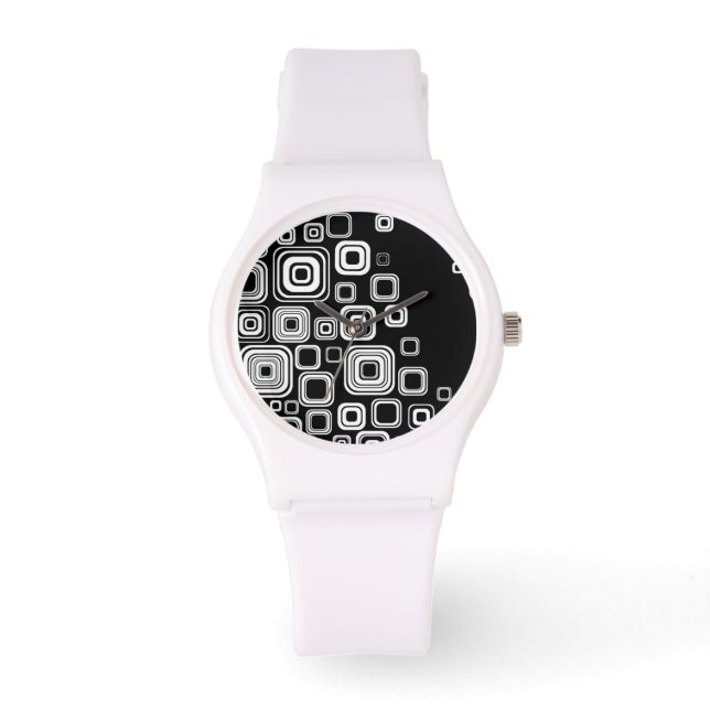 Reloj De Pulsera Cuadrados negros y blancos retro (Anverso)