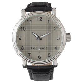 Reloj De Pulsera Cuadro de Tartán Gris Beige de Casa de Campo Rústi