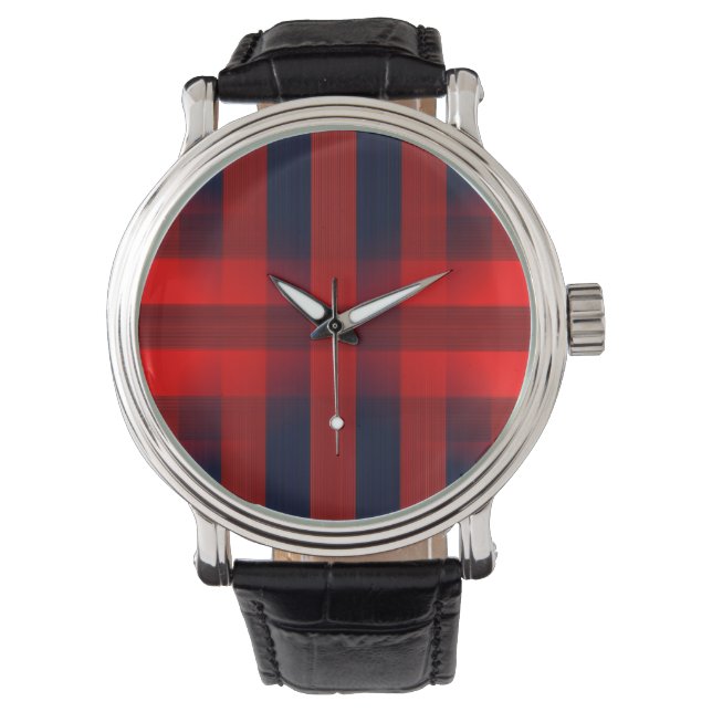 Reloj De Pulsera Cuadro Escocés Búfalo Bokeh Rojo (Anverso)