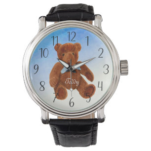 Reloj De Pulsera Cuadros marrones Teddy Bear Watercoloración de art