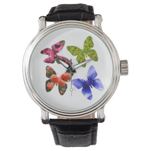 Reloj De Pulsera Cuatro mariposas de flores,