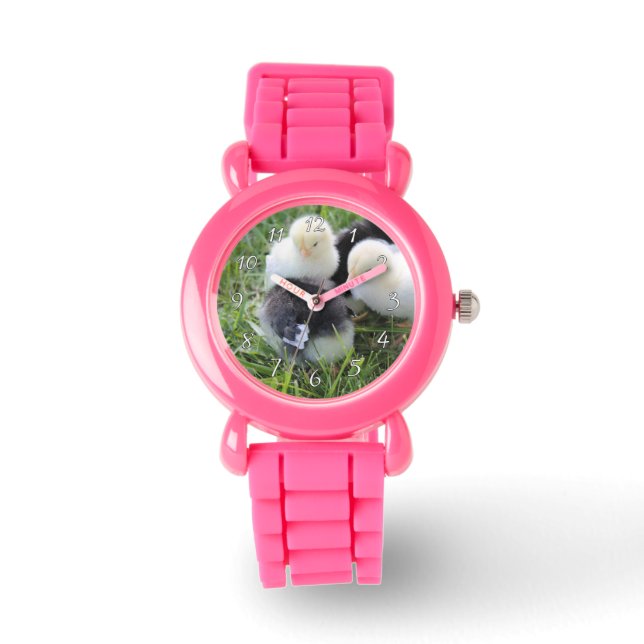 Reloj De Pulsera Cuatro pollitos de pollo negros y amarillos (Anverso)