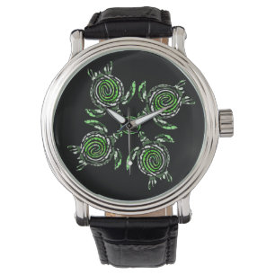 Reloj De Pulsera Cuatro tortugas verdes: Punto de arte,