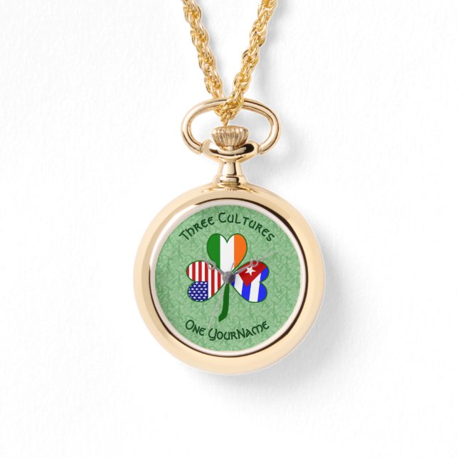 Reloj De Pulsera Cuba Irlanda Estados Unidos Bandera Shamrock perso (Anverso)